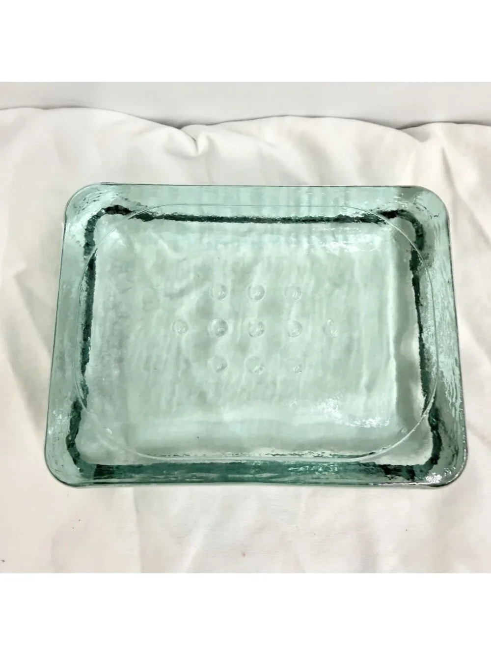 Vintage Aqua Glass Soap Dish Bathroom Vanity Tray Rectangle Bubble Bottom